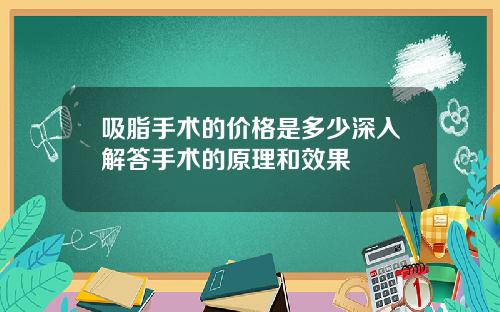 吸脂手术的价格是多少深入解答手术的原理和效果
