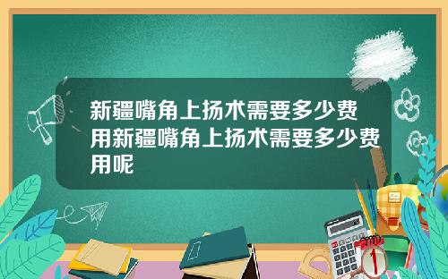 新疆嘴角上扬术需要多少费用新疆嘴角上扬术需要多少费用呢