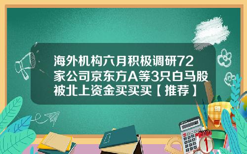 海外机构六月积极调研72家公司京东方A等3只白马股被北上资金买买买【推荐】